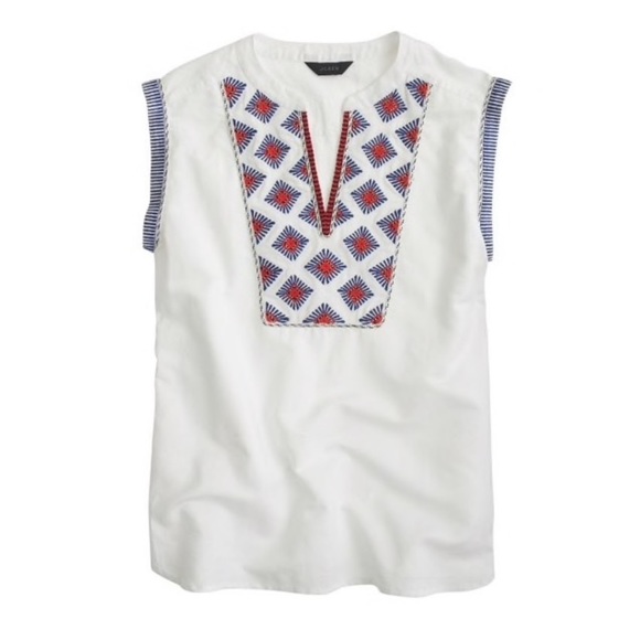 J. Crew Sunburst Embroidered Boho Linen Sleeveless Tank Top Blouse - 0 - Picture 2 of 15